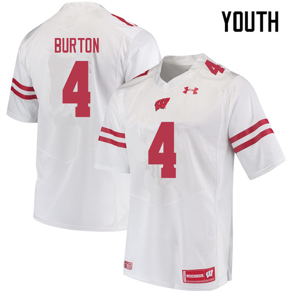Wisconsin Badgers Youth #4 Donte Burton NCAA Under Armour Authentic White College Stitched Football Jersey RA40I31MR